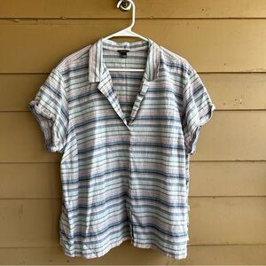 Eddie Bauer Striped Button Down Blouse - Size 2x - Outdoor Cotton Hiking Casual